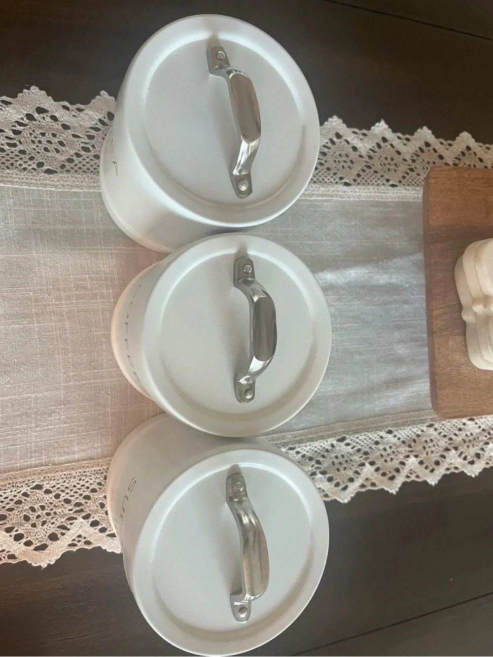 Tea, Coffee & Sugar Canister Set with Chrome Handles